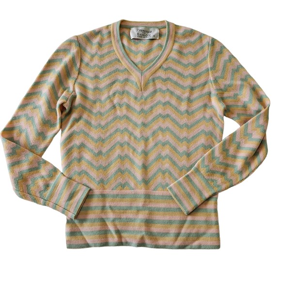 Francesca for Damon Women's Colorful Chevron‎ Wool Blend V-neck Sweater. Size S - Picture 1 of 8